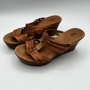 Ugg Mattie Wedge Leather Slip On Sandal Size 7